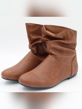 Brown Slouchy Faux Leather Ankle Boots Womens 10